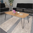 LeisureMod Elmwood Modern Wood Rectangle Coffee Table With Metal Legs in Natural