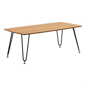 LeisureMod Elmwood Modern Wood Rectangle Coffee Table With Metal Legs in Natural