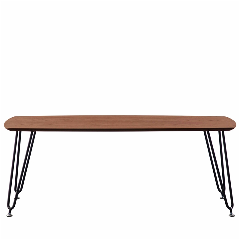 LeisureMod Elmwood Modern Wood Rectangle Coffee Table With Metal Legs in Walnut
