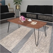 LeisureMod Elmwood Modern Wood Rectangle Coffee Table With Metal Legs in Walnut