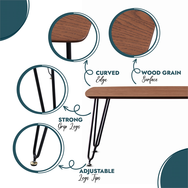 LeisureMod Elmwood Modern Wood Rectangle Coffee Table With Metal Legs in Walnut