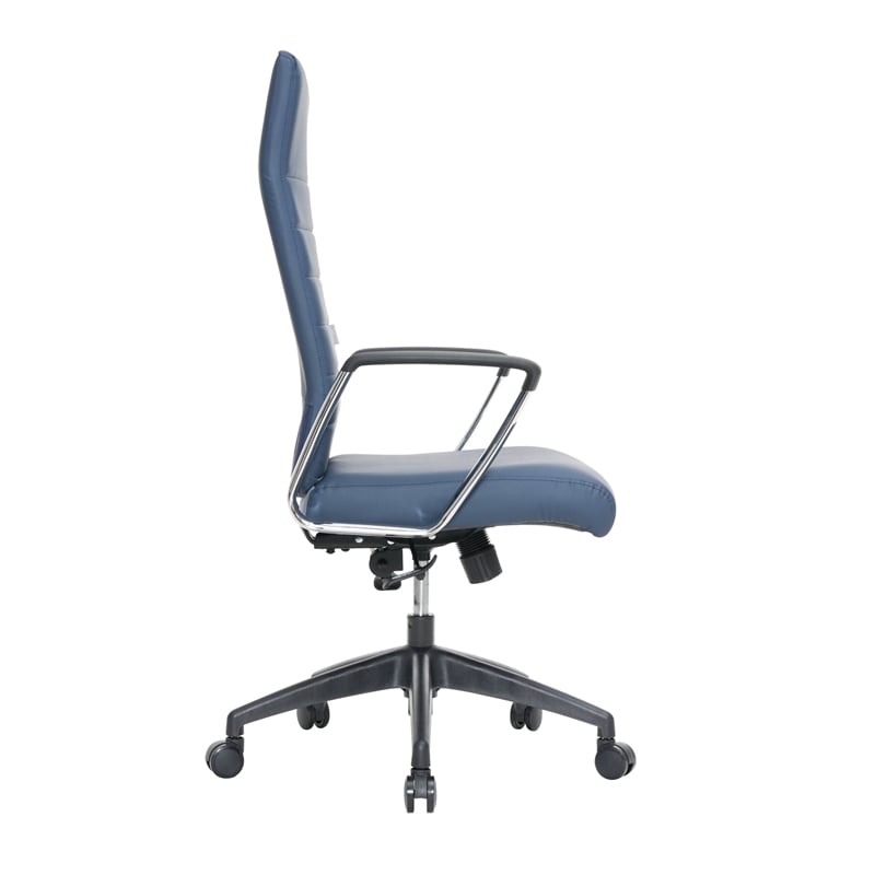 LeisureMod Hilton Modern High Back Leather Conference Office Chair in Navy Blue