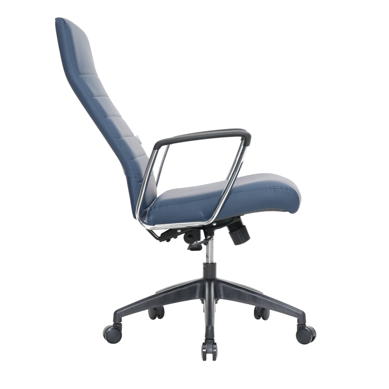 LeisureMod Hilton Modern High Back Leather Conference Office Chair in Navy Blue