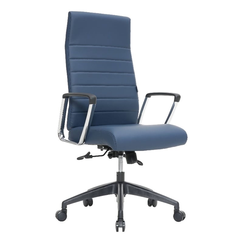 LeisureMod Hilton Modern High Back Leather Conference Office Chair in Navy Blue