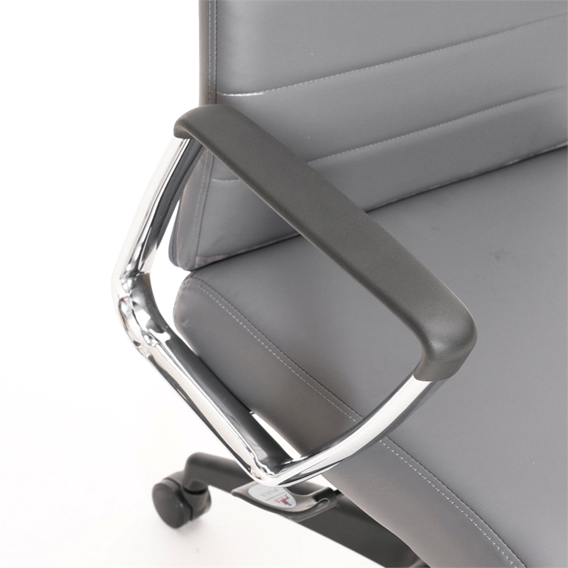 LeisureMod Hilton Modern High Back Leather Conference Office Chair in Gray
