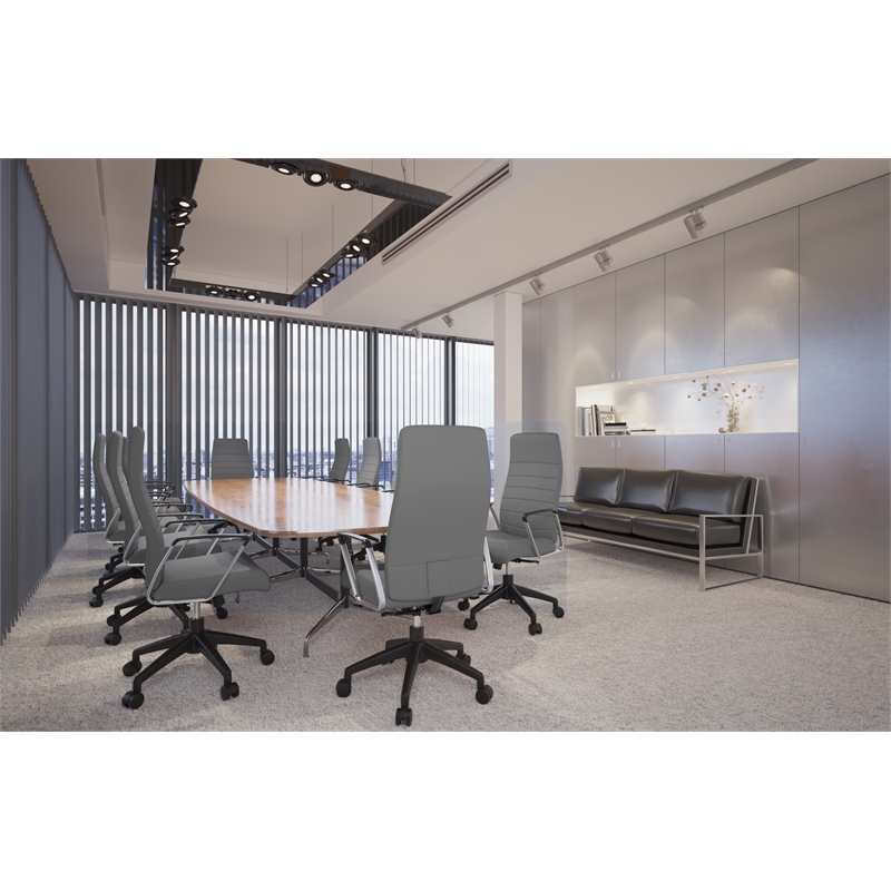 LeisureMod Hilton Modern High Back Leather Conference Office Chair in Gray