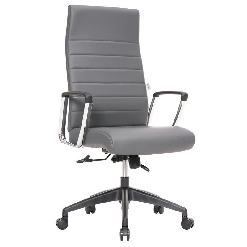 LeisureMod Hilton Modern High Back Leather Conference Office Chair in Gray
