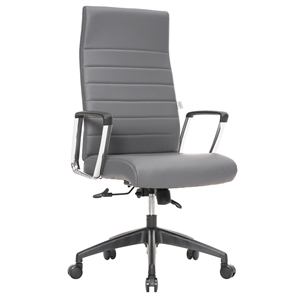LeisureMod Hilton Modern High Back Leather Conference Office Chair in Gray