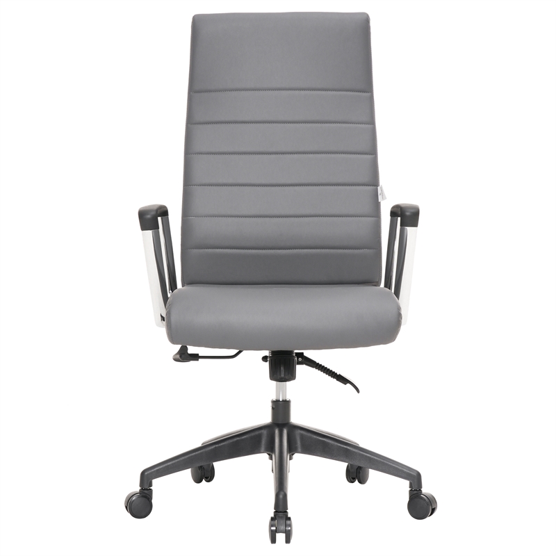 LeisureMod Hilton Modern High Back Leather Conference Office Chair in Gray
