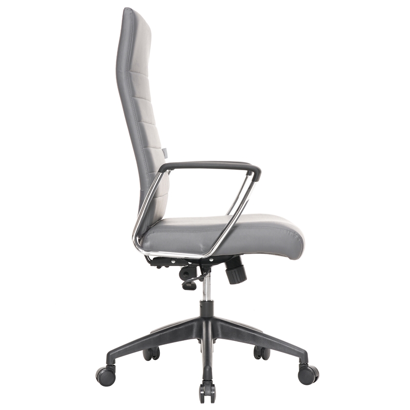 LeisureMod Hilton Modern High Back Leather Conference Office Chair in Gray