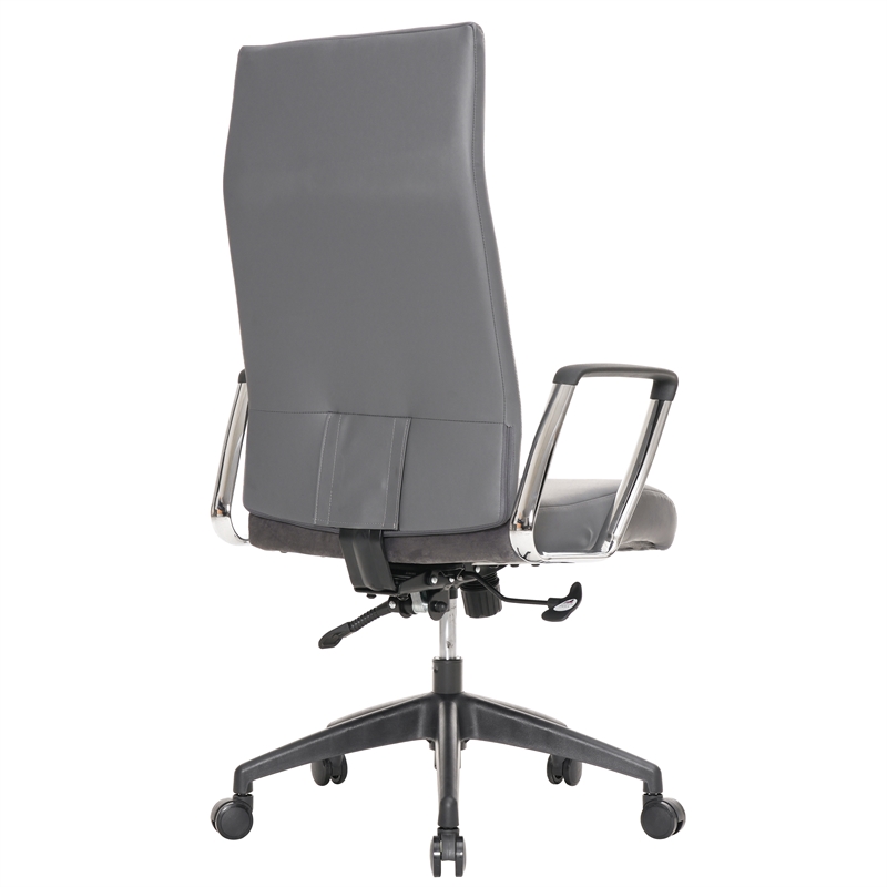 LeisureMod Hilton Modern High Back Leather Conference Office Chair in Gray