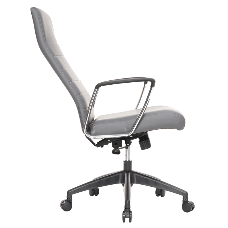 LeisureMod Hilton Modern High Back Leather Conference Office Chair in Gray