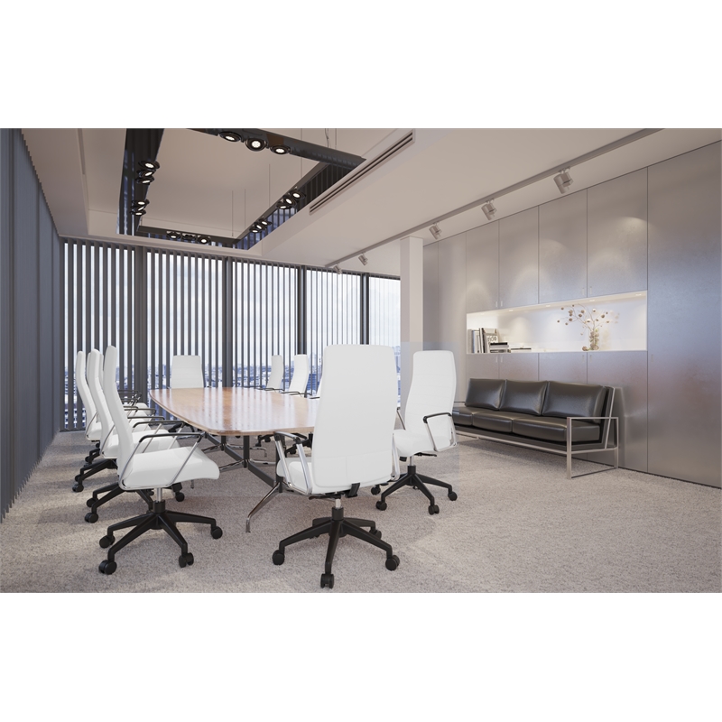LeisureMod Hilton Modern High Back Leather Conference Office Chair in White