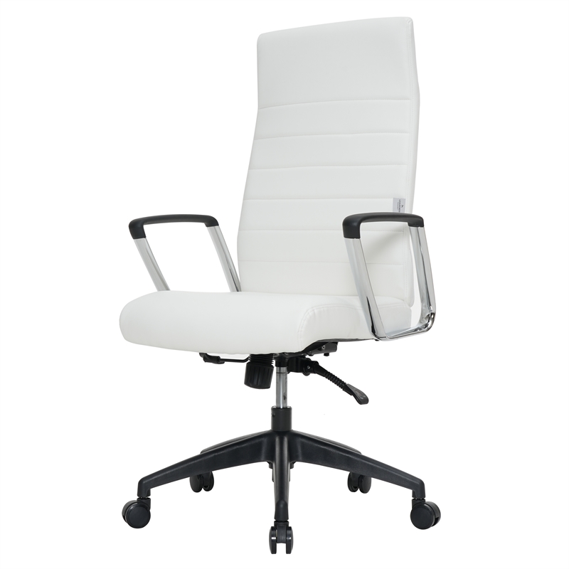 LeisureMod Hilton Modern High Back Leather Conference Office Chair in White