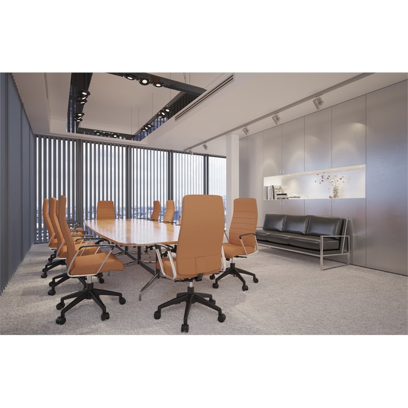 LeisureMod Hilton Modern High Back Leather Conference Office Chair Light Brown