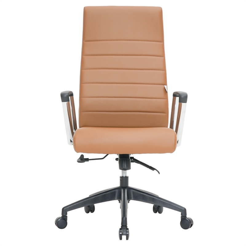 LeisureMod Hilton Modern High Back Leather Conference Office Chair Light Brown