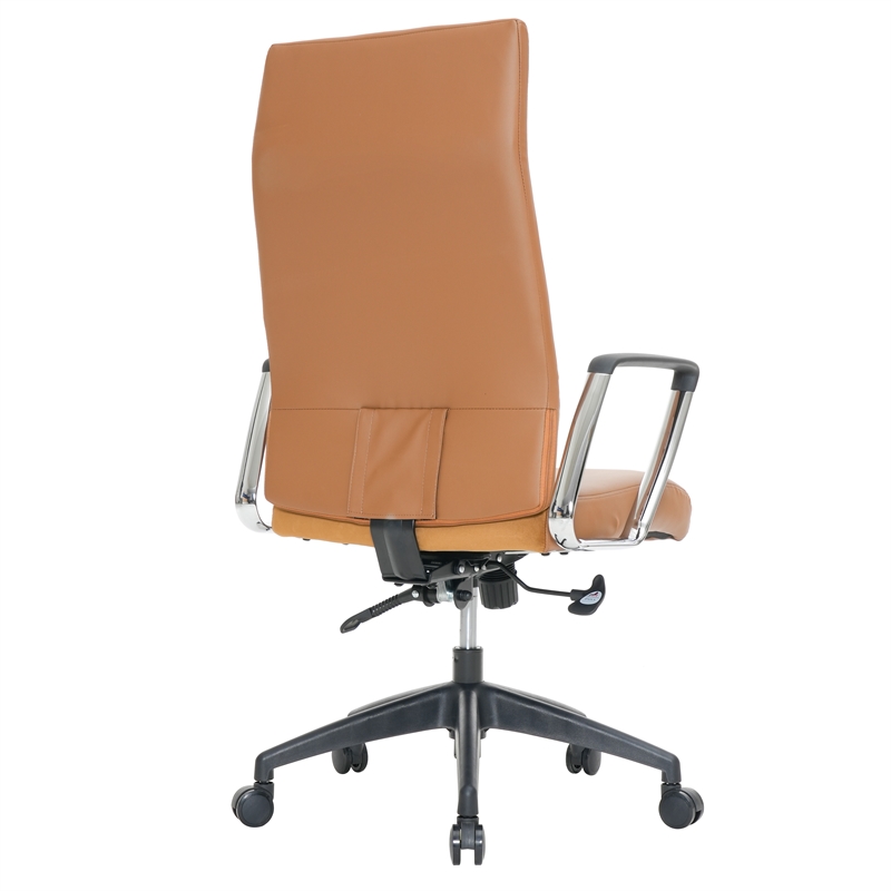 LeisureMod Hilton Modern High Back Leather Conference Office Chair Light Brown
