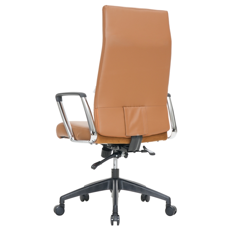 LeisureMod Hilton Modern High Back Leather Conference Office Chair Light Brown