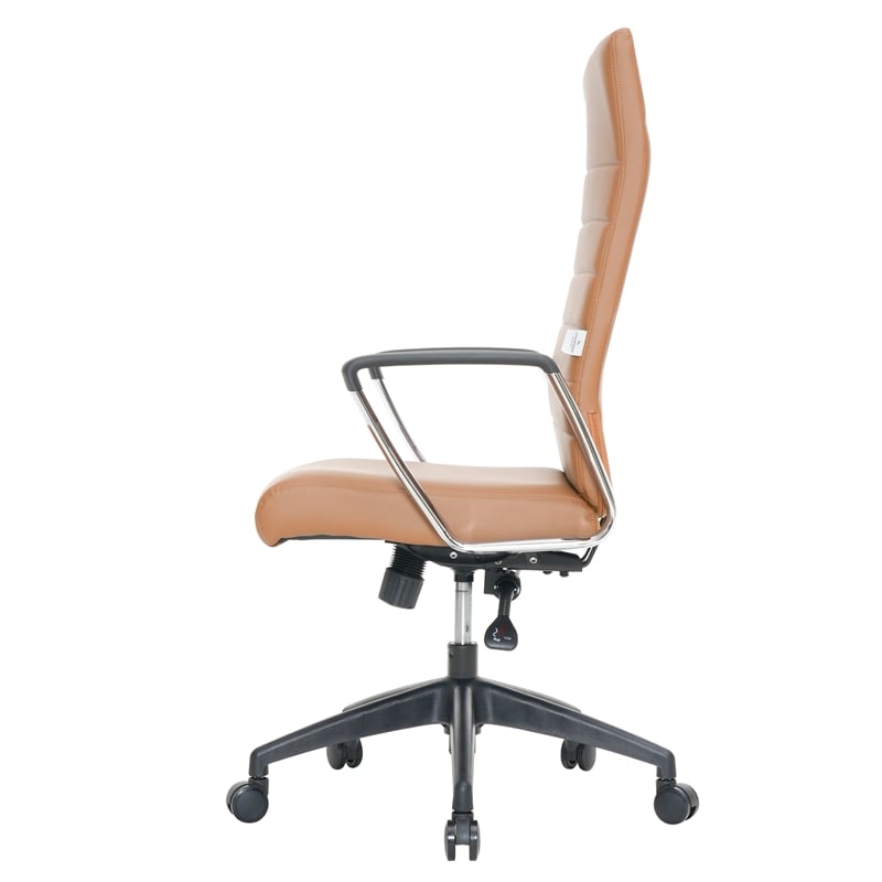 LeisureMod Hilton Modern High Back Leather Conference Office Chair Light Brown