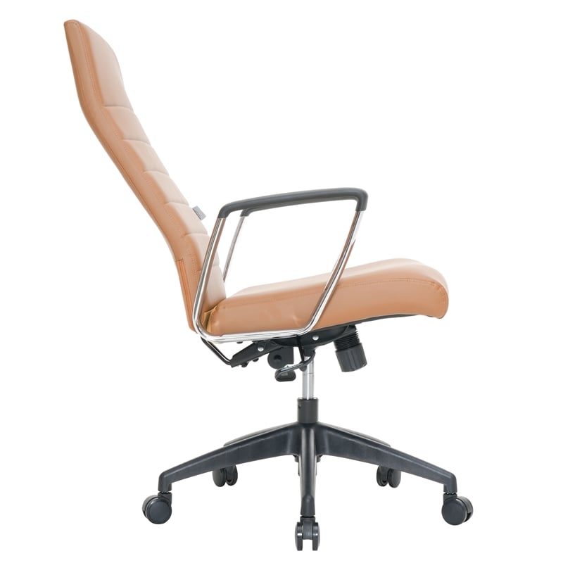 LeisureMod Hilton Modern High Back Leather Conference Office Chair Light Brown