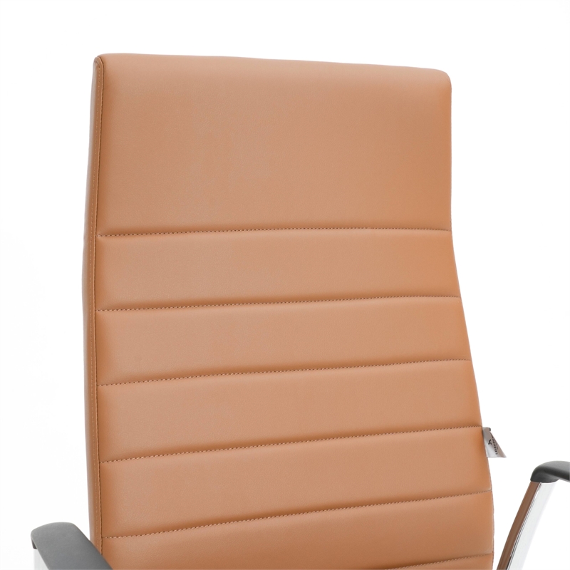 LeisureMod Hilton Modern High Back Leather Conference Office Chair Light Brown