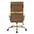 LeisureMod Benmar High-Back Leather Office Chair With Gold Frame in Light Brown
