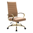 LeisureMod Benmar High-Back Leather Office Chair With Gold Frame in Light Brown