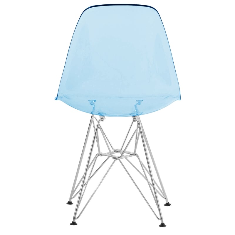 LeisureMod Cresco Modern Eiffel Base Dining Side Chair in Transparent Blue