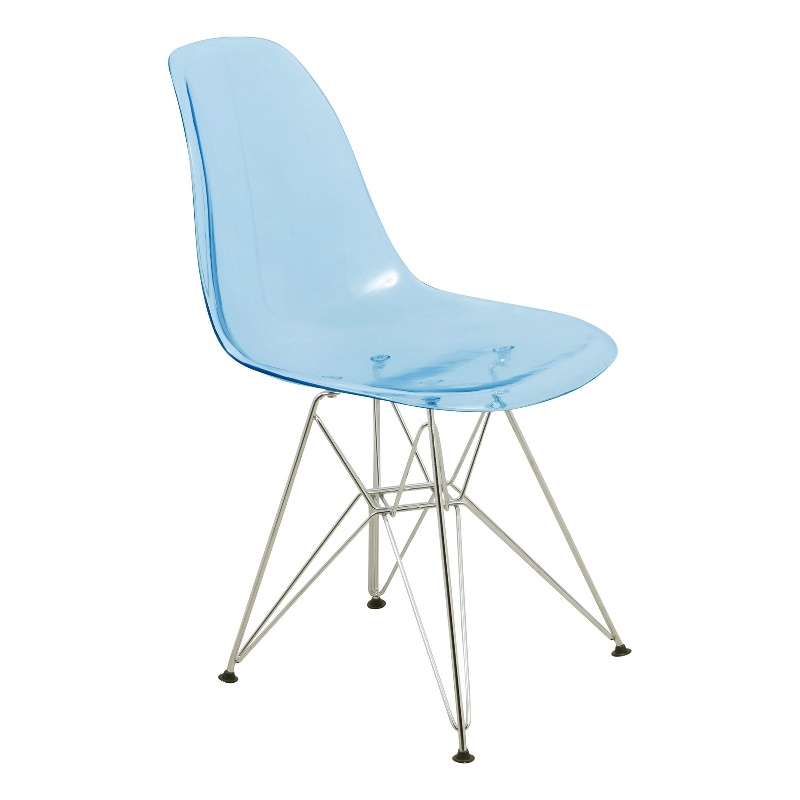 LeisureMod Cresco Modern Eiffel Base Dining Side Chair in Transparent Blue