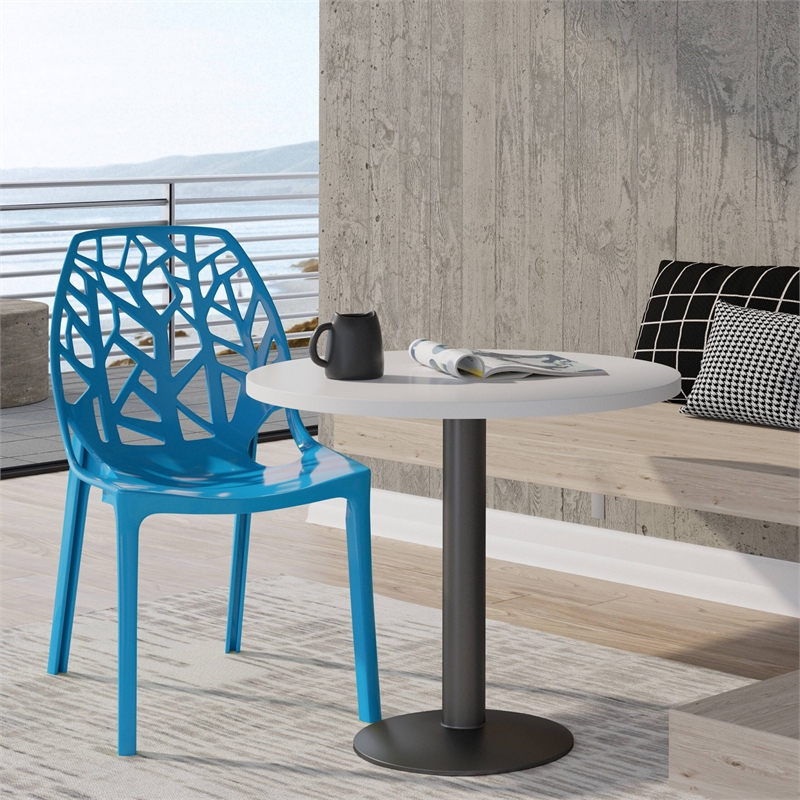 LeisureMod Cornelia Modern Plastic Dining Side Chair in Solid Blue