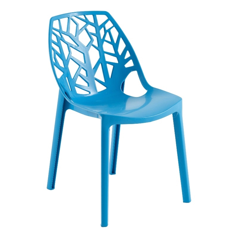 LeisureMod Cornelia Modern Plastic Dining Side Chair in Solid Blue