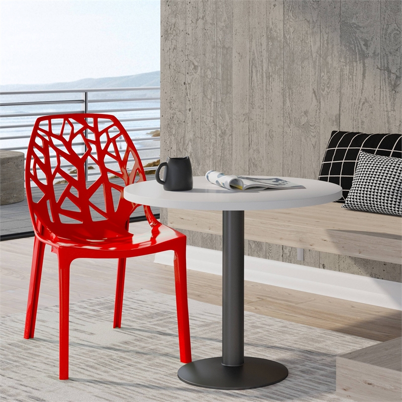 LeisureMod Cornelia Modern Plastic Dining Side Chair in Solid Red