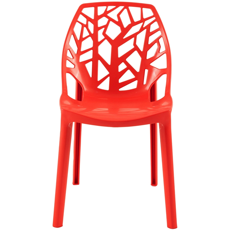 LeisureMod Cornelia Modern Plastic Dining Side Chair in Solid Red