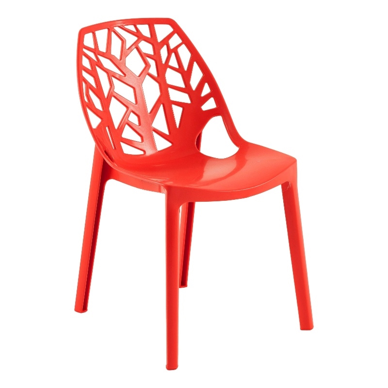 LeisureMod Cornelia Modern Plastic Dining Side Chair in Solid Red
