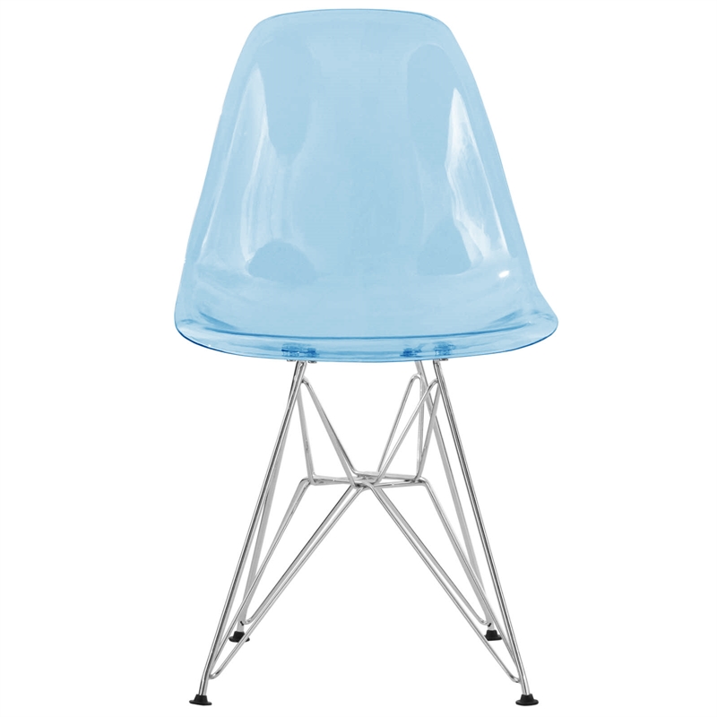 LeisureMod Cresco Eiffel Base Dining Side Chair Set of 2 in Transparent Blue