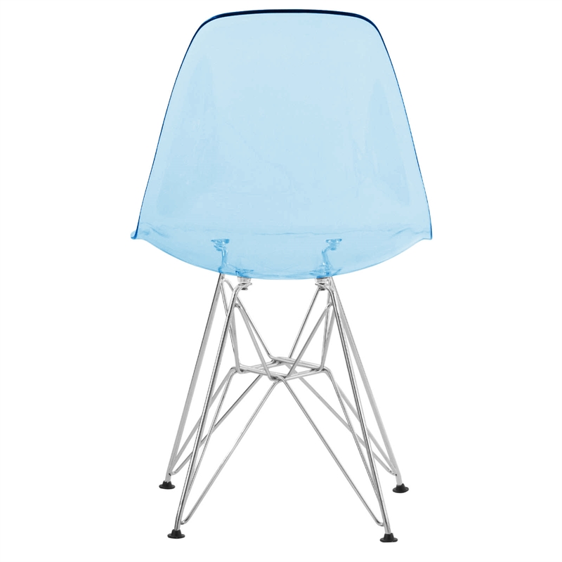 LeisureMod Cresco Eiffel Base Dining Side Chair Set of 2 in Transparent Blue