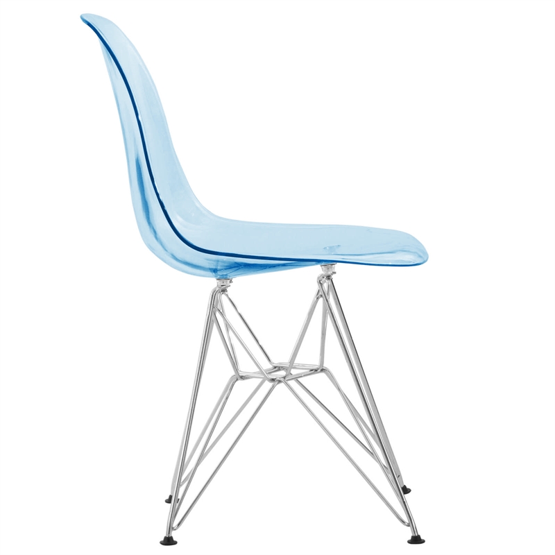 LeisureMod Cresco Eiffel Base Dining Side Chair Set of 4 in Transparent Blue