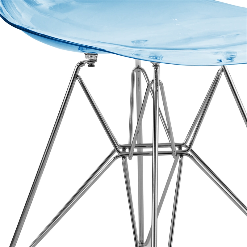 LeisureMod Cresco Eiffel Base Dining Side Chair Set of 4 in Transparent Blue