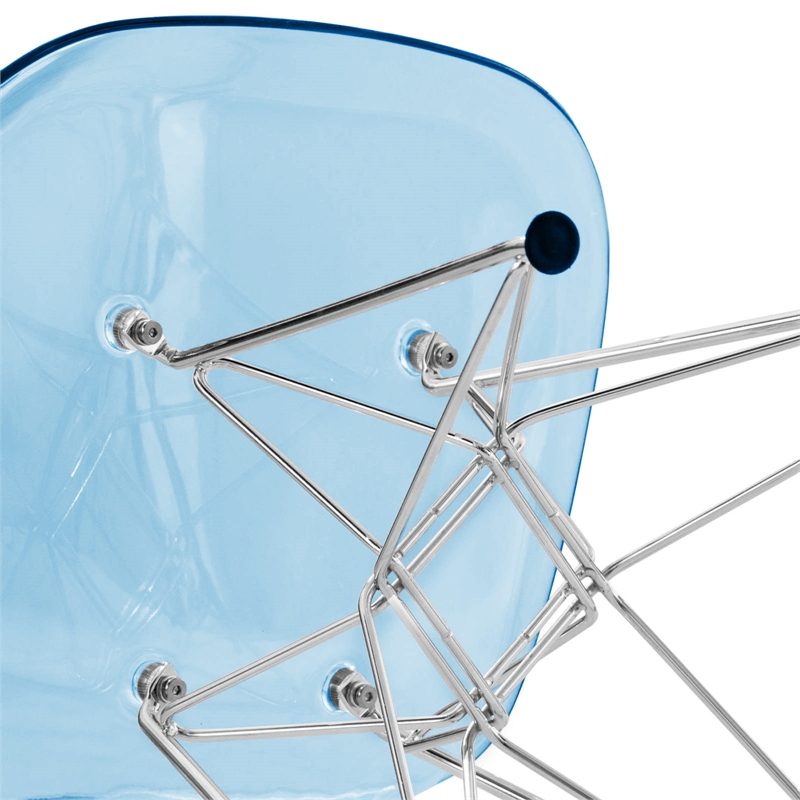 LeisureMod Cresco Eiffel Base Dining Side Chair Set of 4 in Transparent Blue