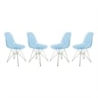 LeisureMod Cresco Eiffel Base Dining Side Chair Set of 4 in Transparent Blue