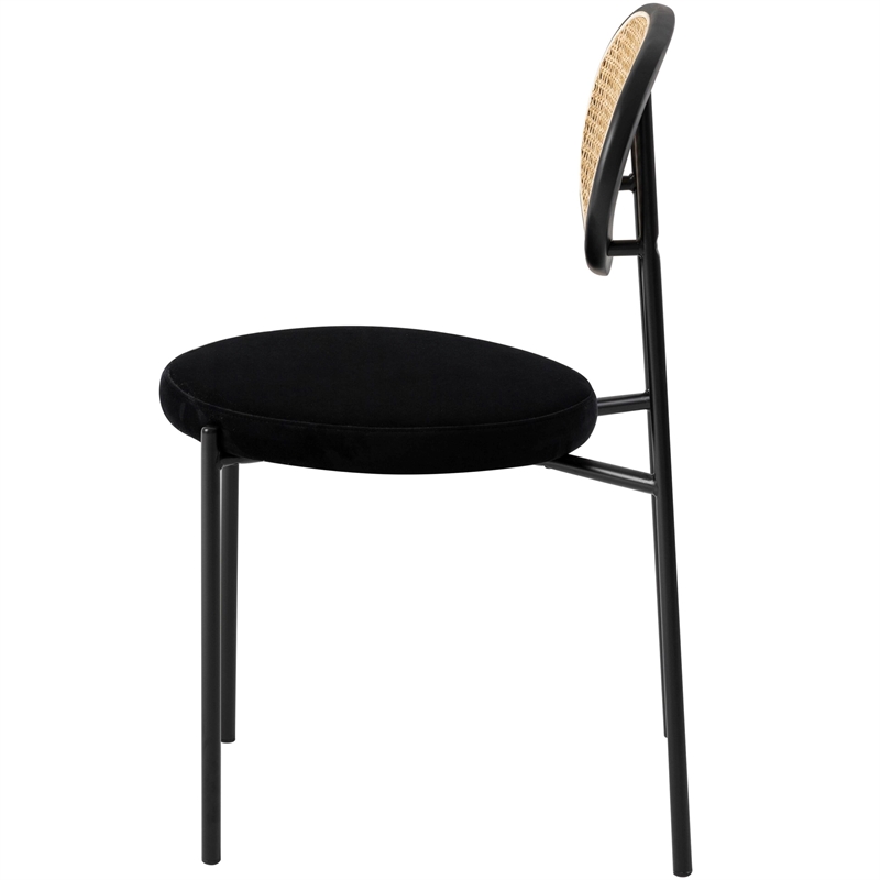 LeisureMod Euston Modern Wicker Dining Chair with Velvet Round Seat in Black