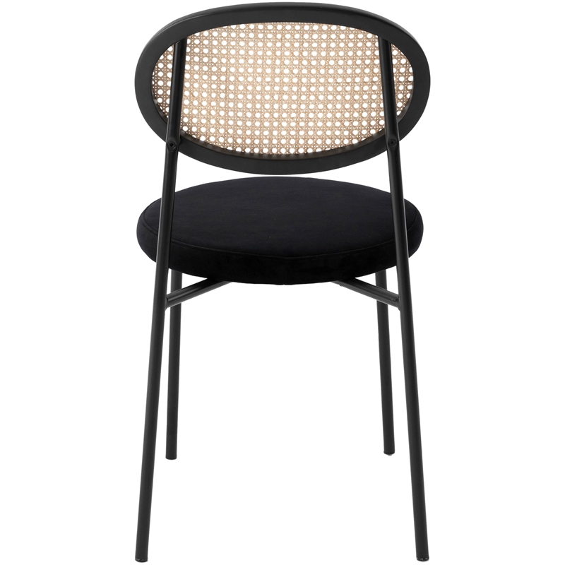 LeisureMod Euston Modern Wicker Dining Chair with Velvet Round Seat in Black