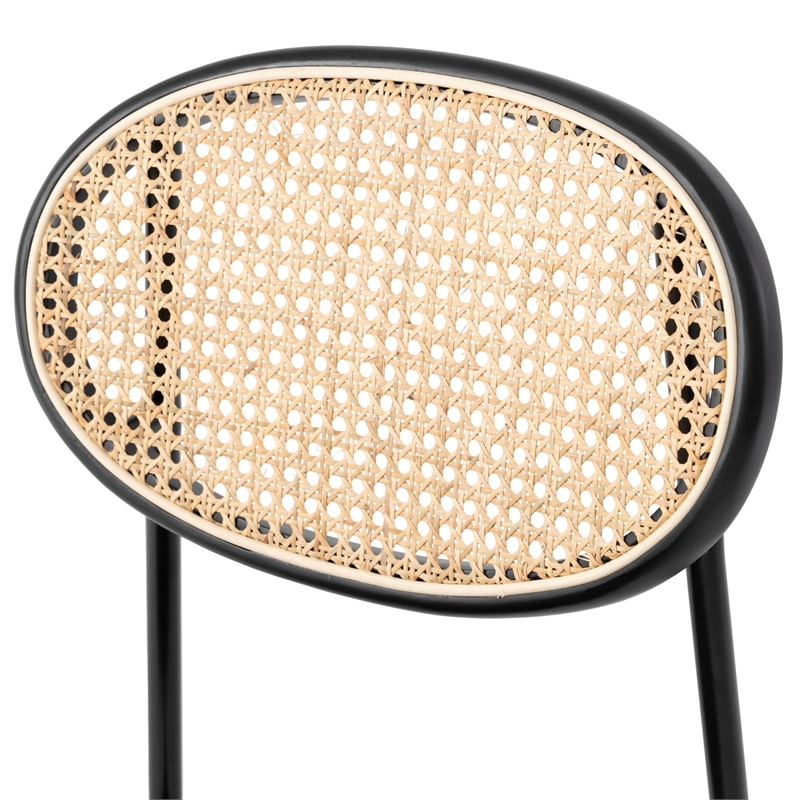 LeisureMod Euston Modern Wicker Dining Chair with Velvet Round Seat in Black