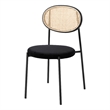 LeisureMod Euston Modern Wicker Dining Chair with Velvet Round Seat in Black
