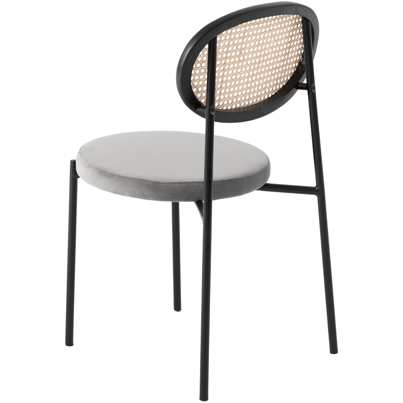 LeisureMod Euston Modern Wicker Dining Chair with Velvet Round Seat in Gray