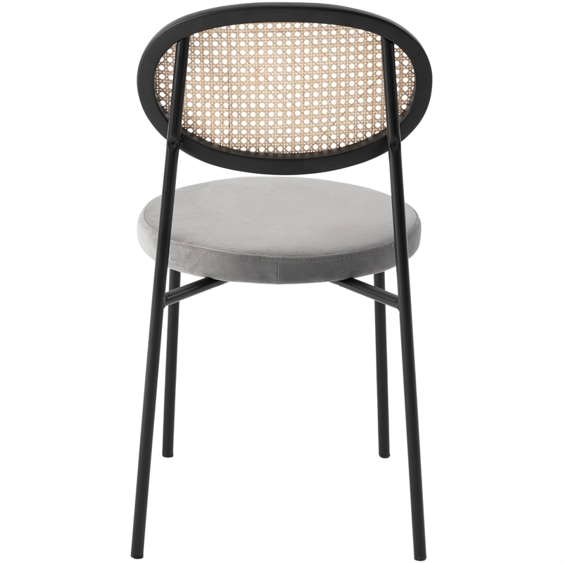 LeisureMod Euston Modern Wicker Dining Chair with Velvet Round Seat in Gray