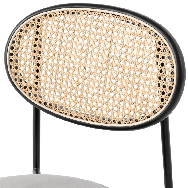 LeisureMod Euston Modern Wicker Dining Chair with Velvet Round Seat in Gray