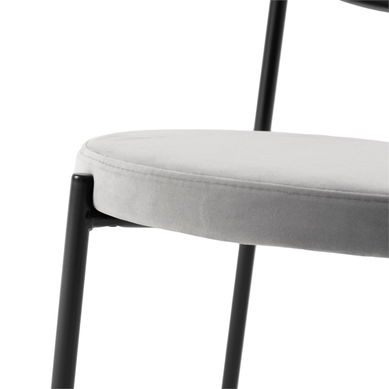 LeisureMod Euston Modern Wicker Dining Chair with Velvet Round Seat in Gray