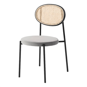 LeisureMod Euston Modern Wicker Dining Chair with Velvet Round Seat in Gray