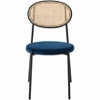 LeisureMod Euston Modern Wicker Dining Chair with Velvet Round Seat in Navy Blue